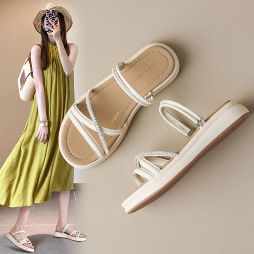 ZHR则则两穿拖鞋2024夏季外穿罗马水钻凉拖厚底韩版时尚凉鞋女鞋 商品图0