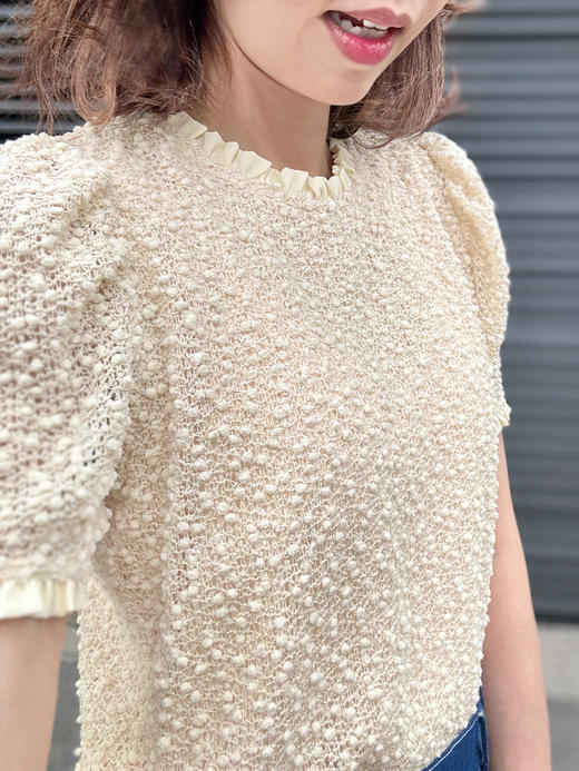 TYNVIE 泡泡袖短袖上衣-米黄色 商品图4