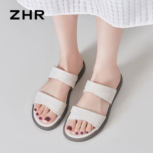 ZHR则则简约双带平底凉拖女鞋2024夏季新款柔软果冻底休闲一字拖 商品图5