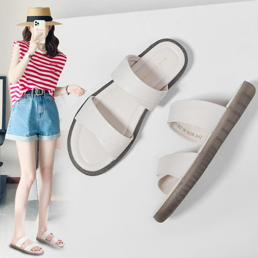ZHR则则简约双带平底凉拖女鞋2024夏季新款柔软果冻底休闲一字拖 商品图0
