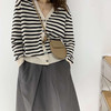 雀说 韩版复古羊毛针织开衫女春秋款宽松外穿V领薄款条纹毛衣外套上衣4ZF-41504 商品缩略图0