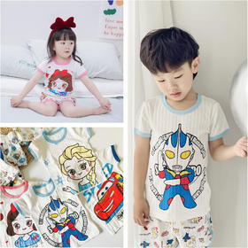 中小童可爱卡通短裤T恤2件套儿童呼吸棉家居服短袖套装
