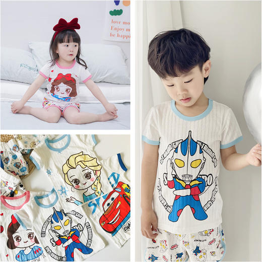 中小童可爱卡通短裤T恤2件套儿童呼吸棉家居服短袖套装 商品图0
