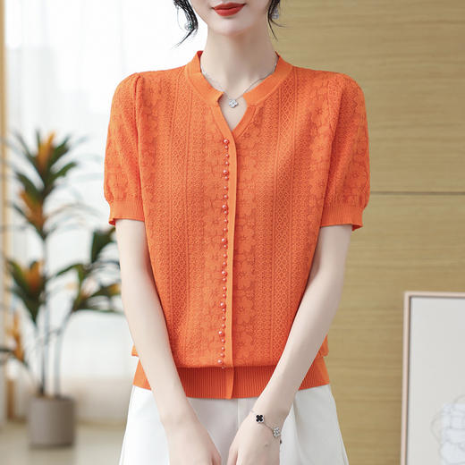 雀说冰丝短袖t恤新款洋钉珠气显瘦体恤衫针织衫宽松上衣AL 商品图1