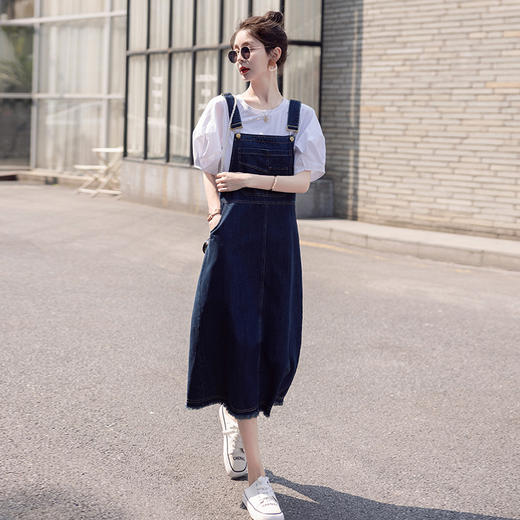 洋气时髦短袖两件套，牛仔背带裙套装HR-2802 商品图2