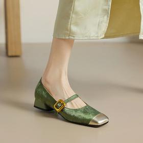 【预售5天】新中式国风复古方头，丝绸牛皮玛丽珍鞋MT&MD3271
