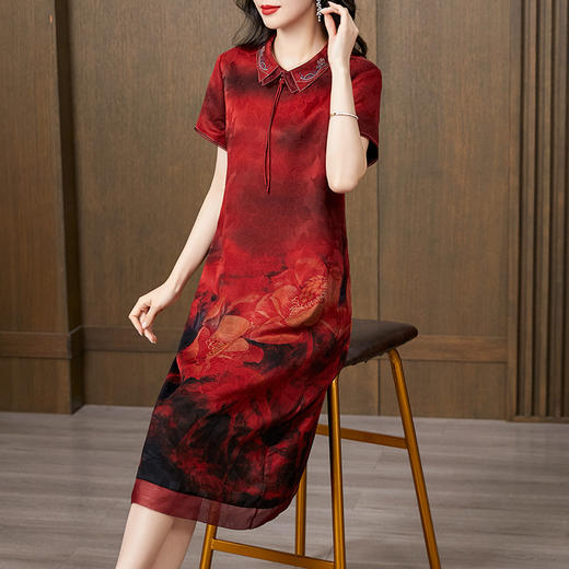 喜婆婆妈妈婚宴礼服，新中式花罗香云纱真丝连衣裙KQN-221636 商品图3