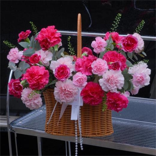 康乃馨手提花篮--送妈妈送长辈生日花礼 商品图1