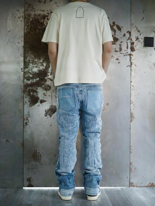 WHO DECIDES WAR｜捏褶丝绸拼接牛仔裤 商品图2