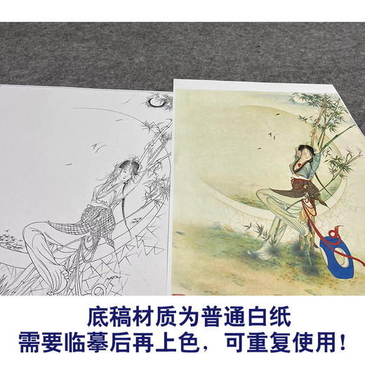 胡也佛工笔传统仕女人物白描底稿《倚竹美人》临摹勾线高清打印稿HY16 商品图3