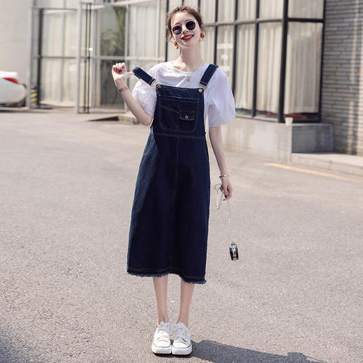 洋气时髦短袖两件套，牛仔背带裙套装HR-2802 商品图3