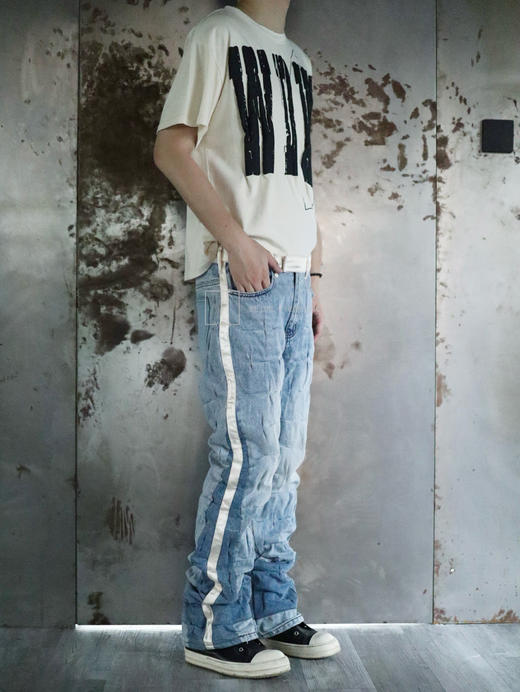 WHO DECIDES WAR｜捏褶丝绸拼接牛仔裤 商品图3