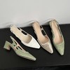【预售5天】小方头高跟鞋粗跟一字带，绿色牛皮包头凉鞋QQJ&JZ-1229 商品缩略图1