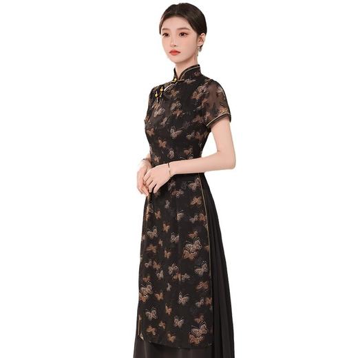 TQX39322新中式改良黑色显瘦优雅奥黛旗袍2024新款夏日常可穿年轻款妈妈装 商品图4