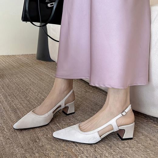 【预售5天】小方头高跟鞋粗跟一字带，绿色牛皮包头凉鞋QQJ&JZ-1229 商品图2