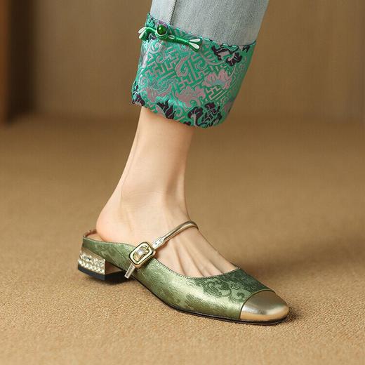 【预售5天】新中式国风小香风配裙子包头拖鞋，一脚蹬单鞋气质高跟鞋LD&6788 商品图1