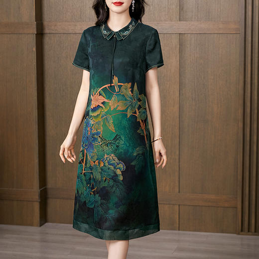 喜婆婆妈妈婚宴礼服，新中式花罗香云纱真丝连衣裙KQN-221636 商品图1