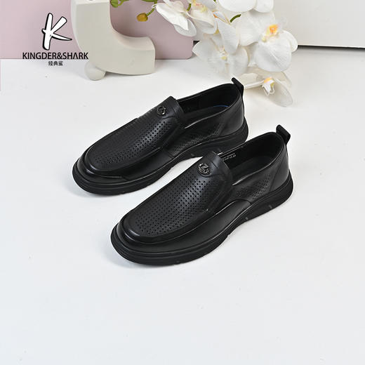 经典鲨2024年春季新款男士一脚蹬平底舒适商务皮鞋KW266-D26031 商品图1