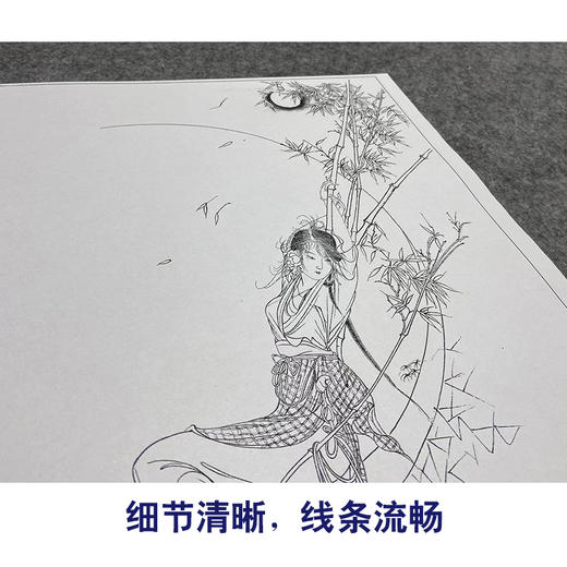 胡也佛工笔传统仕女人物白描底稿《倚竹美人》临摹勾线高清打印稿HY16 商品图4