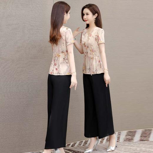 中老年妈妈装气质套装，短袖印花小衫阔腿裤时尚套装QYM-LRX-ZY88310 -Y 商品图2