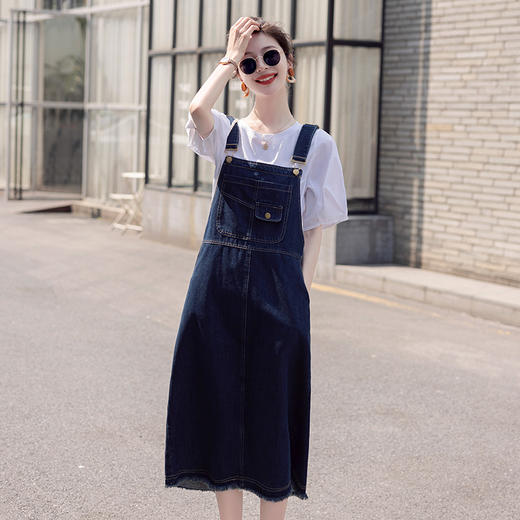 洋气时髦短袖两件套，牛仔背带裙套装HR-2802 商品图1