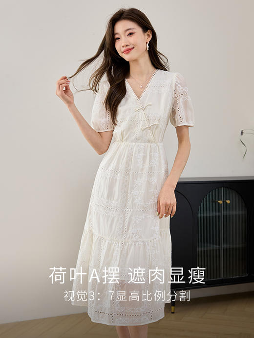 【专属特价】熙世界新中式国风天丝连衣裙高级感2025夏季泡泡袖气质白色裙子 商品图1