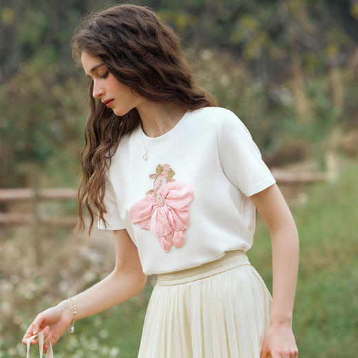 欧芮儿法式白色刺绣短袖T恤女夏季2024新款圆领设计感别致小上衣 商品图1