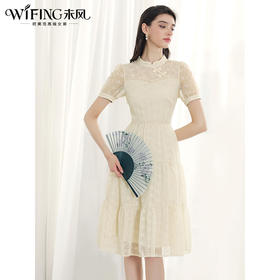 未风杏色雪纺连衣裙女夏2024年夏季新款女装改良旗袍国风短袖裙子