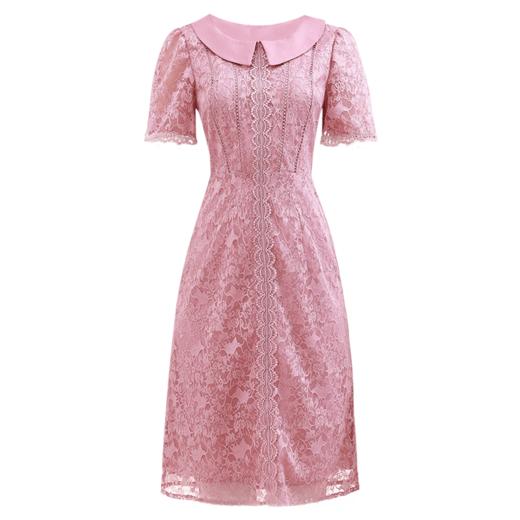 未风粉色蕾丝连衣裙女夏2025夏季新款镂空名媛气质娃娃领减龄裙子 商品图3