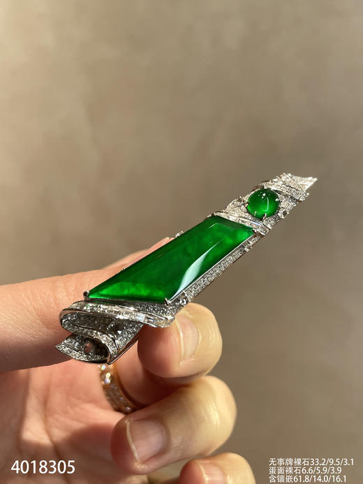 老坑玻璃种帝王绿无事牌发夹领夹【4018305】具体价格微信咨询 商品图8
