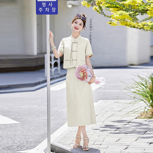 新中式小香风提花撞色，设计修身显瘦两件套裙HR-AQHUI2430 商品图1