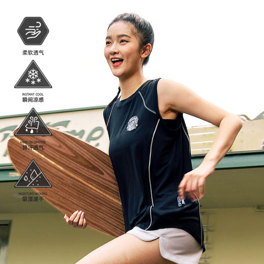 LUSHISI女子运动速干紧身球衣背心短款健身跑步篮球无袖tee恤徽章 商品图0