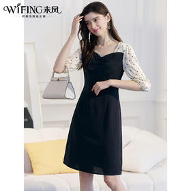 未风黑色波点连衣裙女春2024春季新款女装时尚假两件减龄显瘦裙子