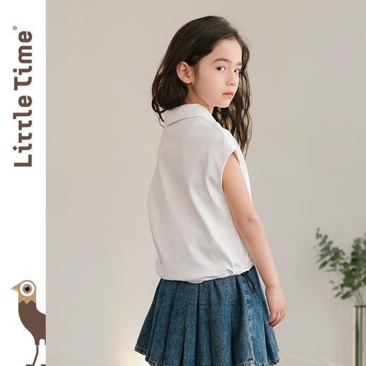 littletime女童短袖t恤夏季运动2024新款洋气白色休闲韩风童上衣 商品图2