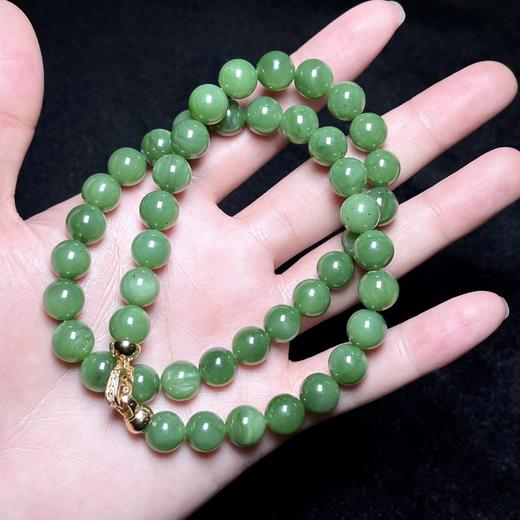 和田玉项链-玉美人菲菲*K44308-S925碧玉项链圆珠约10mm 商品图0