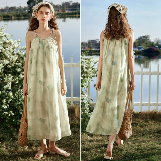 OLrain欧芮儿法式连衣裙女夏季2024年新款挂脖度假风宽松吊带长裙 商品图4