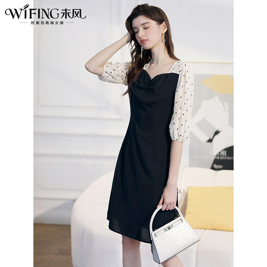 未风黑色波点连衣裙女春2024春季新款女装时尚假两件减龄显瘦裙子 商品图2