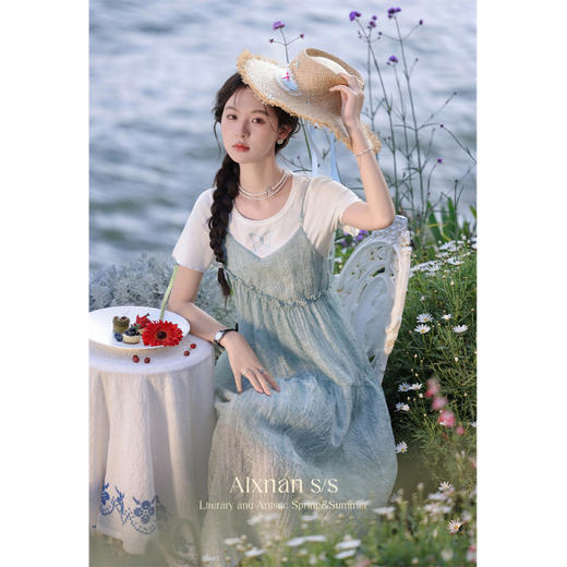 鹿向南「海盐薄荷」法式外搭吊带连衣裙两件套女夏季新款裙子L36816 商品图3