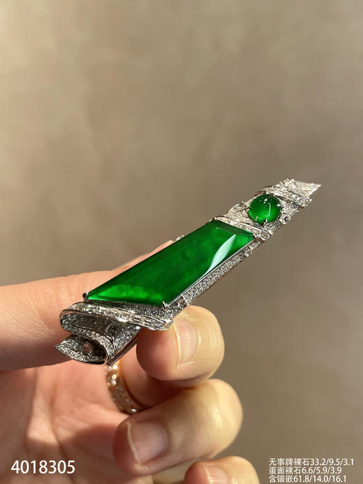 老坑玻璃种帝王绿无事牌发夹领夹【4018305】具体价格微信咨询 商品图0