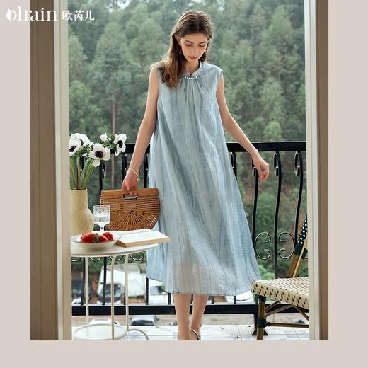 OLrain欧芮儿新中式连衣裙女夏季2024年新款国风立领慵懒无袖裙 商品图0