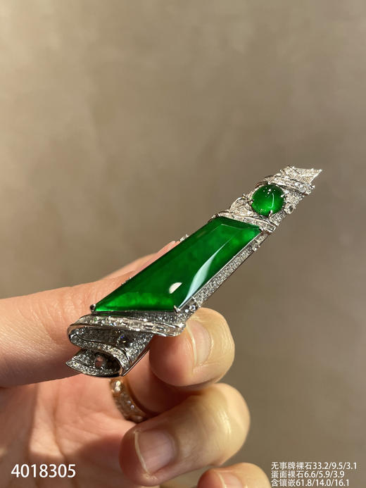 老坑玻璃种帝王绿无事牌发夹领夹【4018305】具体价格微信咨询 商品图2