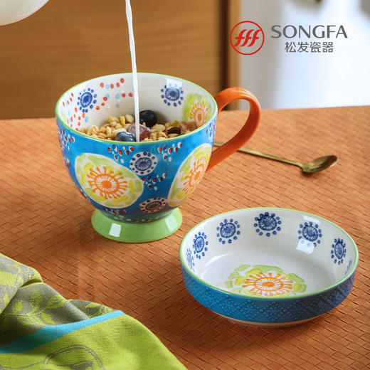 繁花手绘浮雕早餐盖杯 商品图3