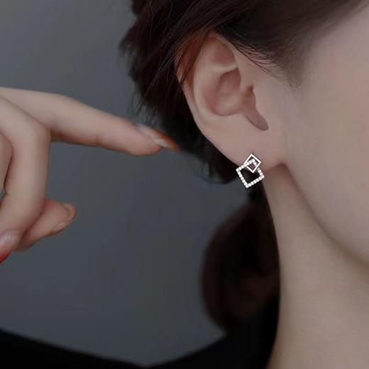 TZW-s999纯银几何图形方形耳钉女时尚混搭菱形正方形耳环小众气质耳饰 商品图0