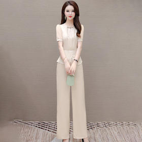 QYMTYH-247268-Y 时尚套装裤女夏季2024年新款短袖小衫直筒长袖两件套