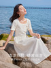 【专属特价】熙世界三醋酸天丝混纺白色连衣裙夏季收腰显瘦出游度假U领裙子 商品缩略图1
