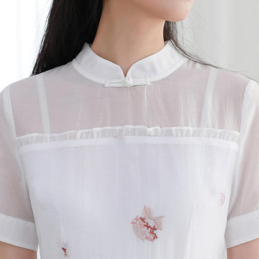 勿忘花旗袍改良版白色连衣裙女夏2024年夏季新款气质收腰短袖裙子 商品图1