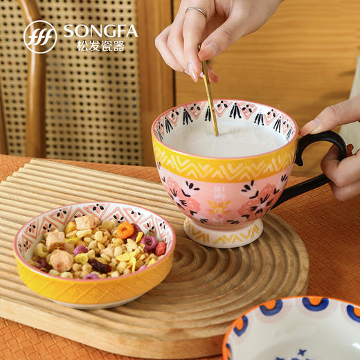 繁花手绘浮雕早餐盖杯 商品图1