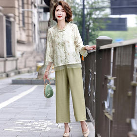 ALBB-夏款妈妈装套装新中式国风衬衫两件套洋气中老年女装新款小衫