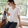 OLrain欧芮儿米白色T恤女夏季2024年新款百搭V领设计感短袖上衣 商品缩略图0
