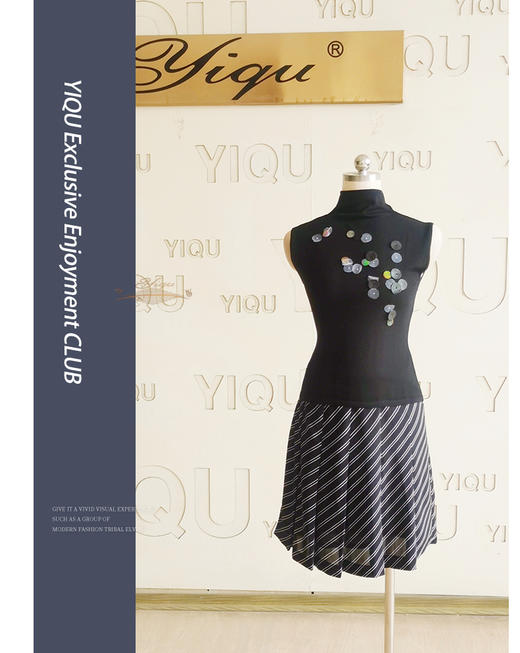 YIQU丨“折叠”短裙（黑底白斜纹） 商品图0